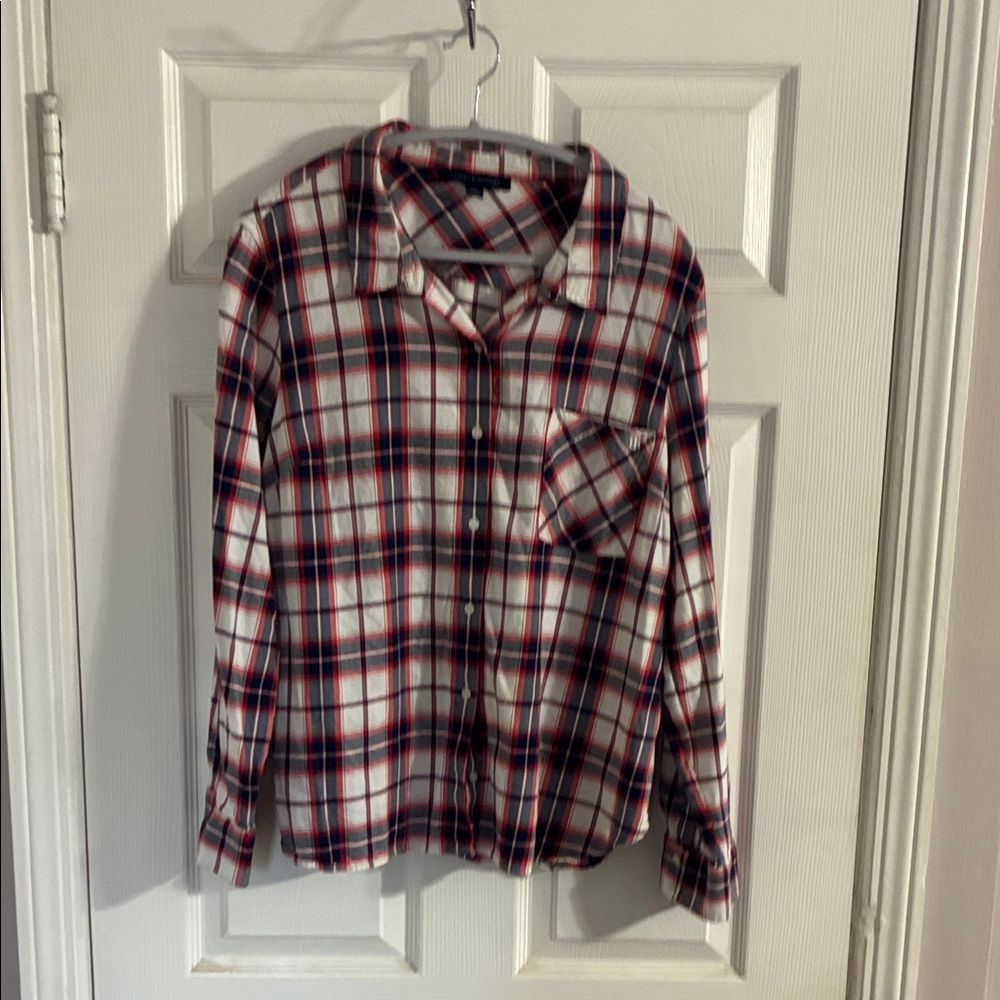 Tommy Hilfiger Red and White Plaid Button Down Shirt